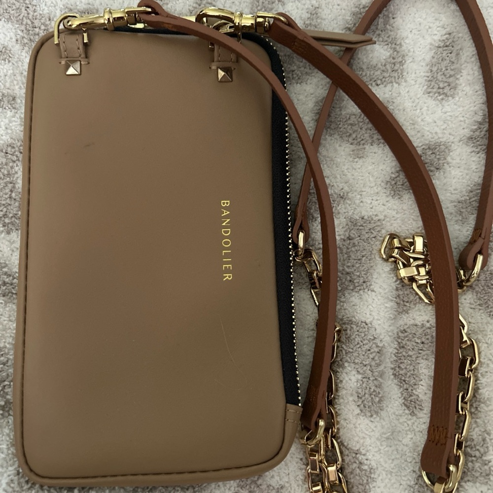 Bandolier Brown Expanded Pouch Crossbody Bag with Gold Accents